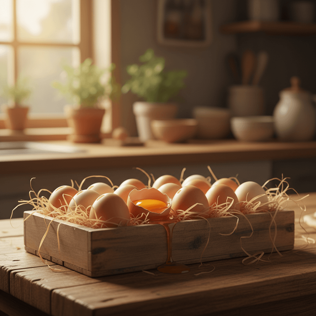 Farm shop counter stocked with fresh eggs and honey