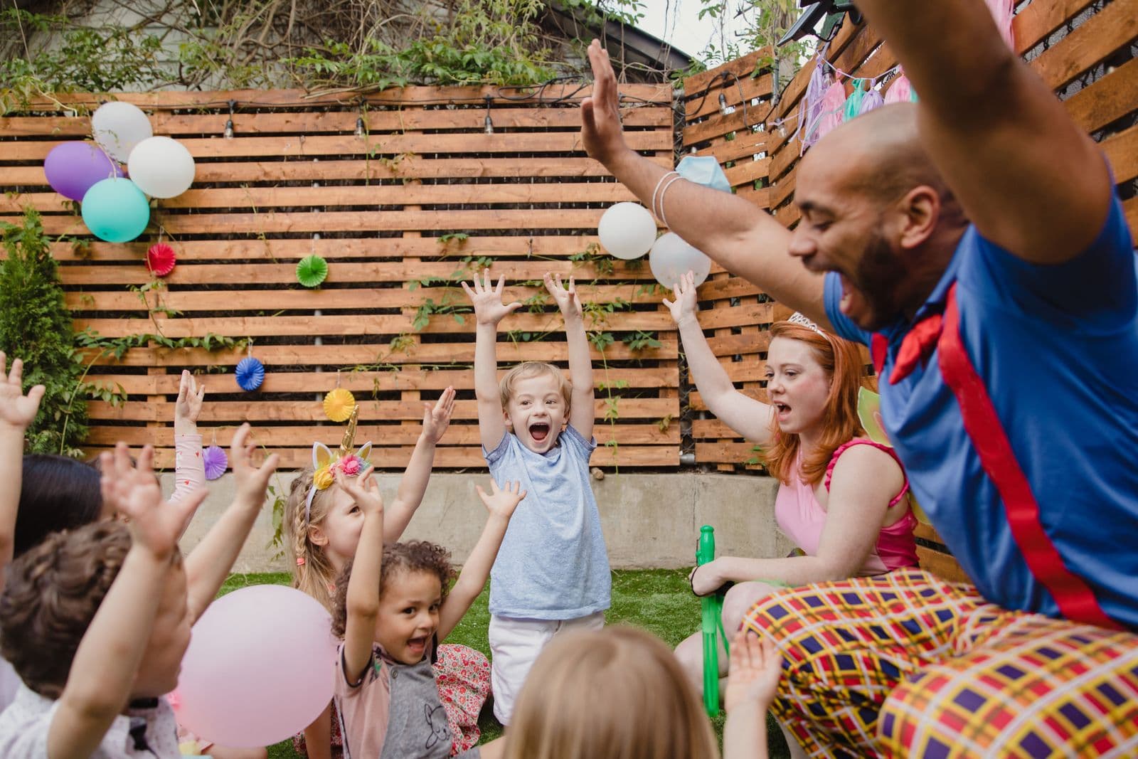 Happy children at an outdoor birthday party