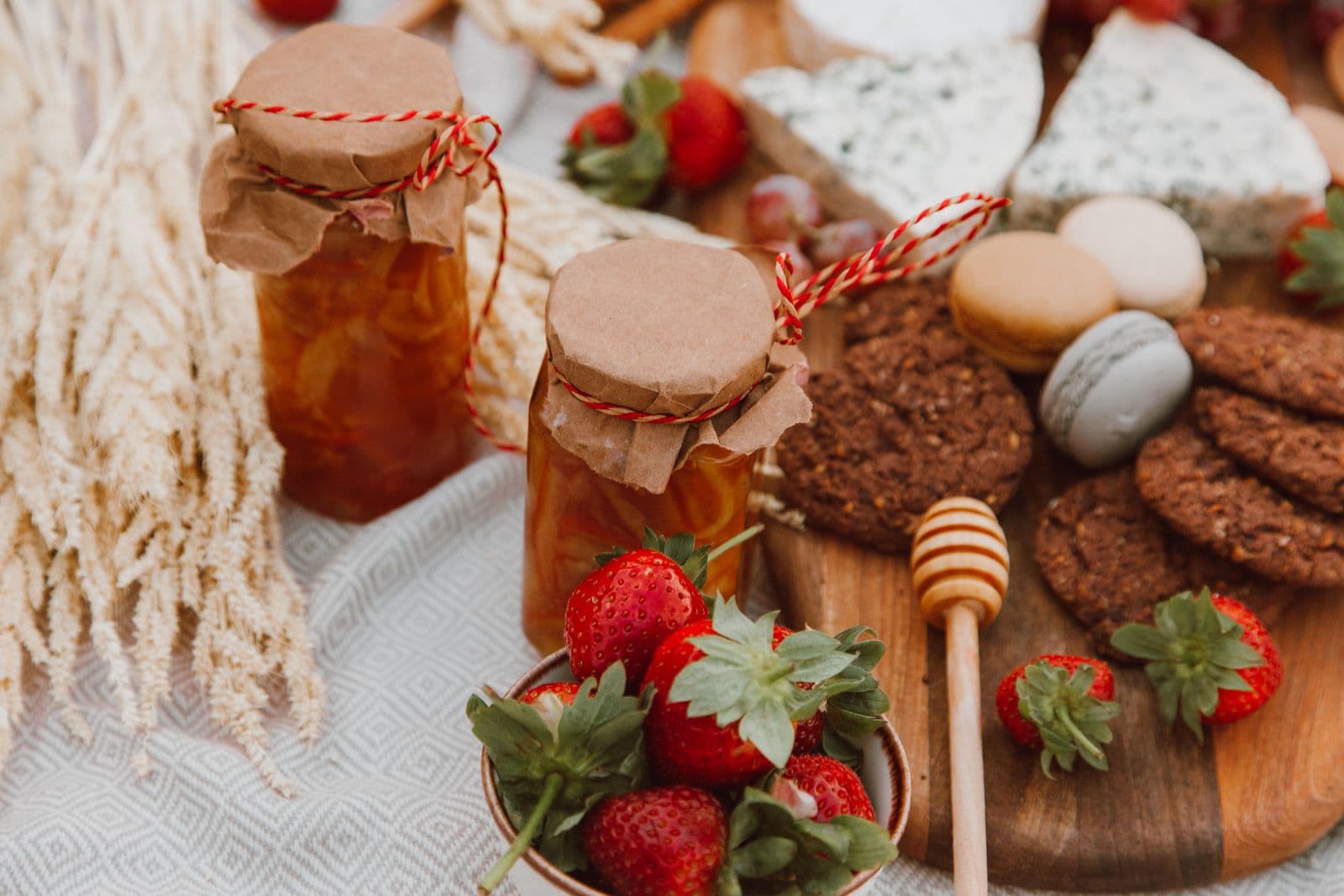 Farm-made jam and cookies on the farm-stand table
